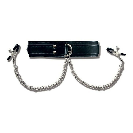 Collar with Nipple Clamps Sportsheets SS445-20 Black/Silver