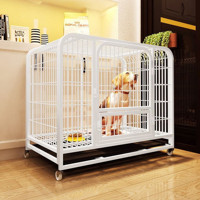 Heavy Duty Metal Dog Cage with Wheels 95x85x65cm Large Dog Kennel Crate with Double Doors Lockable Pet Playpen Removable Tray - YOKE FINDS 🇮🇪 IE 