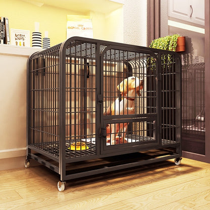 Heavy Duty Metal Dog Cage with Wheels 95x85x65cm Large Dog Kennel Crate with Double Doors Lockable Pet Playpen Removable Tray - YOKE FINDS 🇮🇪 IE 