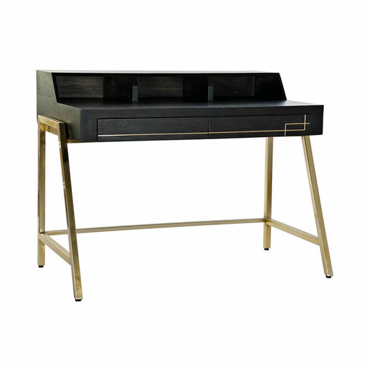 Desk DKD Home Decor Black Metal Golden Mango wood (125 x 74 x 93.5 cm)