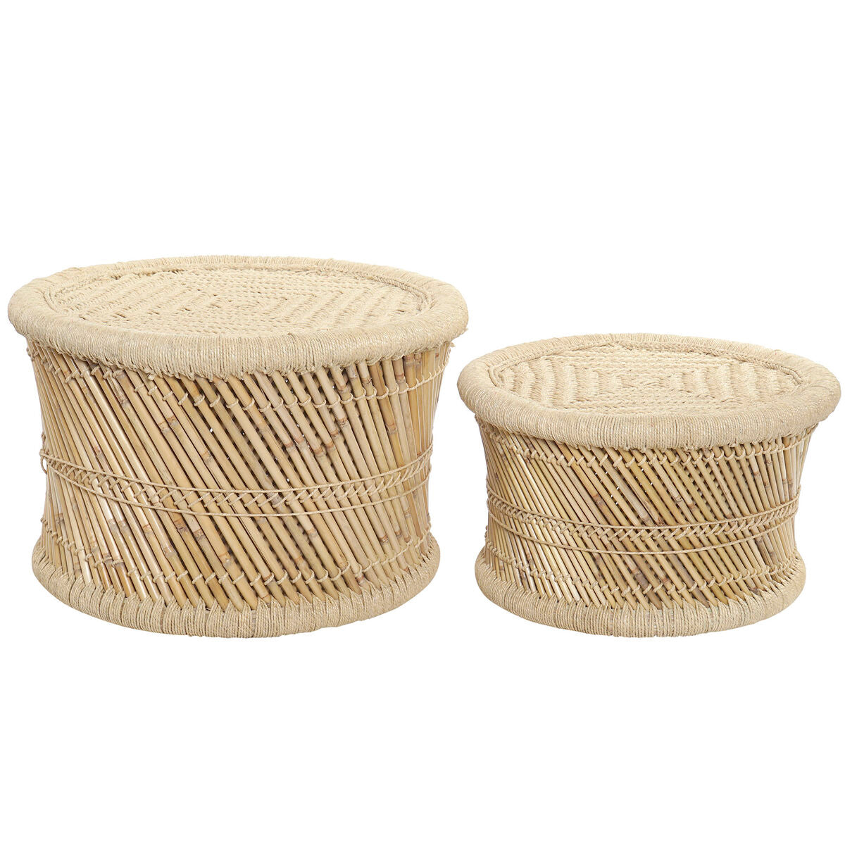 Set of 2 tables DKD Home Decor Natural 60 x 60 x 42 cm 62 x 62 x 42 cm 64 x 64 x 42 cm