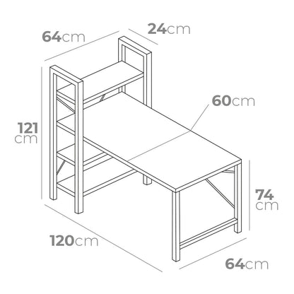 Desk with Shelf EDM 75196 Black Wood Metal 121 x 120 x 64 cm