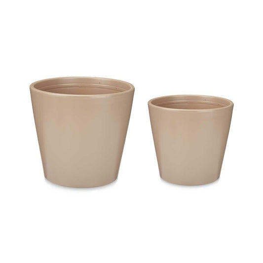 Set of pots 2 Pieces Ø 22 cm Ø 28 cm Beige Clay