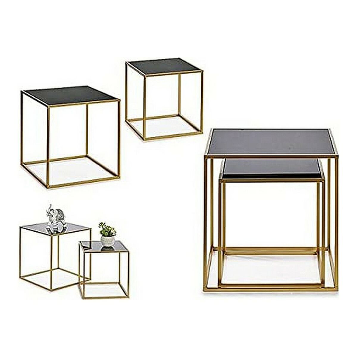 Set of 2 tables Black Golden 50 x 50 x 50 cm