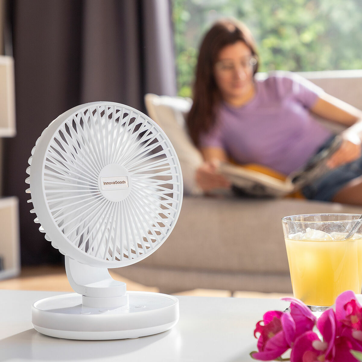 Rechargeable Desk Fan with LED FanLed InnovaGoods Ø6,6'' 4000 mAh