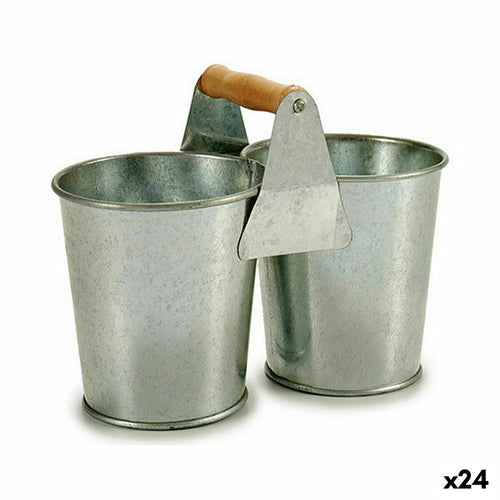 Planter Double Brown Silver Wood Zinc 20 x 15 x 10,2 cm (24 Units)