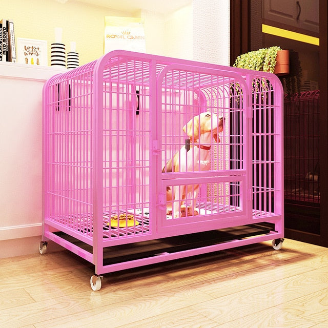 Heavy Duty Metal Dog Cage with Wheels 95x85x65cm Large Dog Kennel Crate with Double Doors Lockable Pet Playpen Removable Tray - YOKE FINDS 🇮🇪 IE 