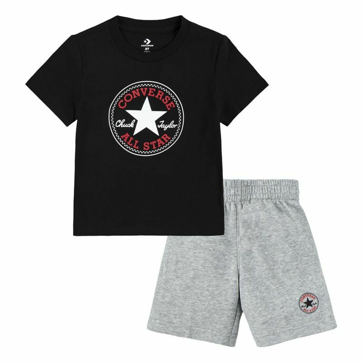 Children's Sports Outfit Converse Core Tee Ft Short Black Grey Babies - Yokefinds Ireland