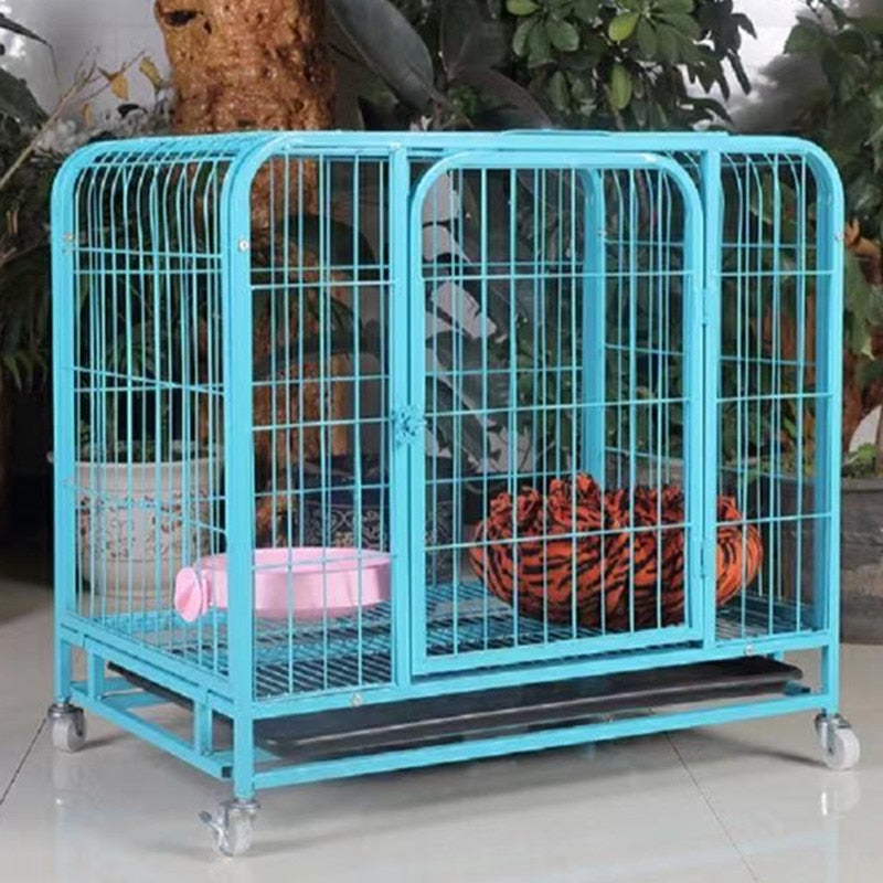 Heavy Duty Metal Dog Cage with Wheels 95x85x65cm Large Dog Kennel Crate with Double Doors Lockable Pet Playpen Removable Tray - YOKE FINDS 🇮🇪 IE 