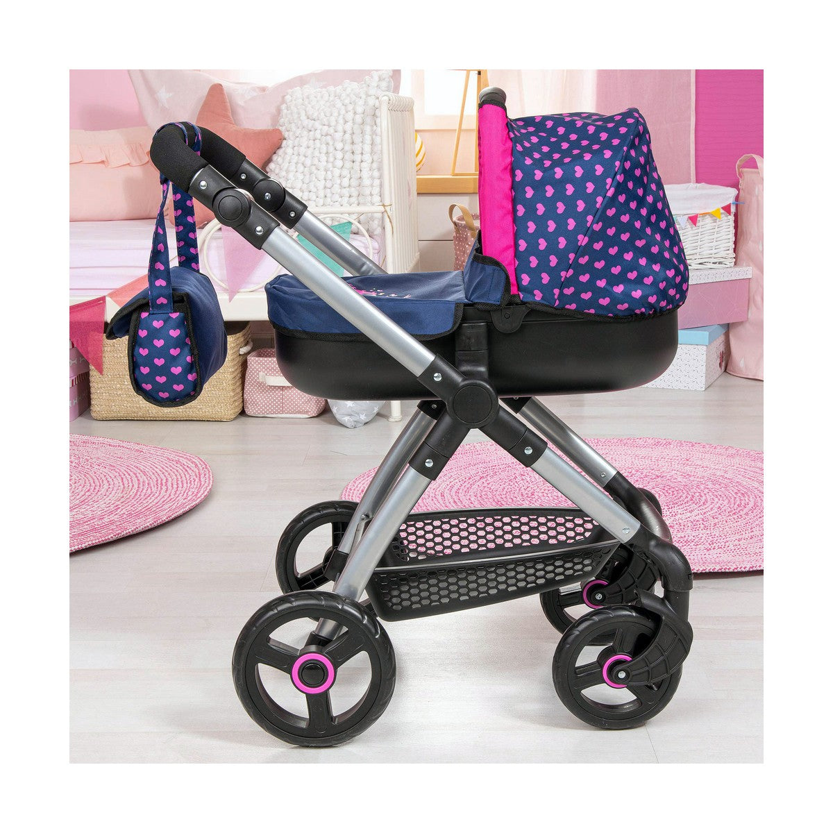 Doll Stroller Reig Stule Pram Navy Blue 63 cm - Yokefinds Ireland