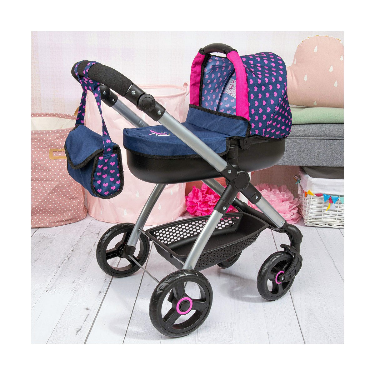 Doll Stroller Reig Stule Pram Navy Blue 63 cm - Yokefinds Ireland