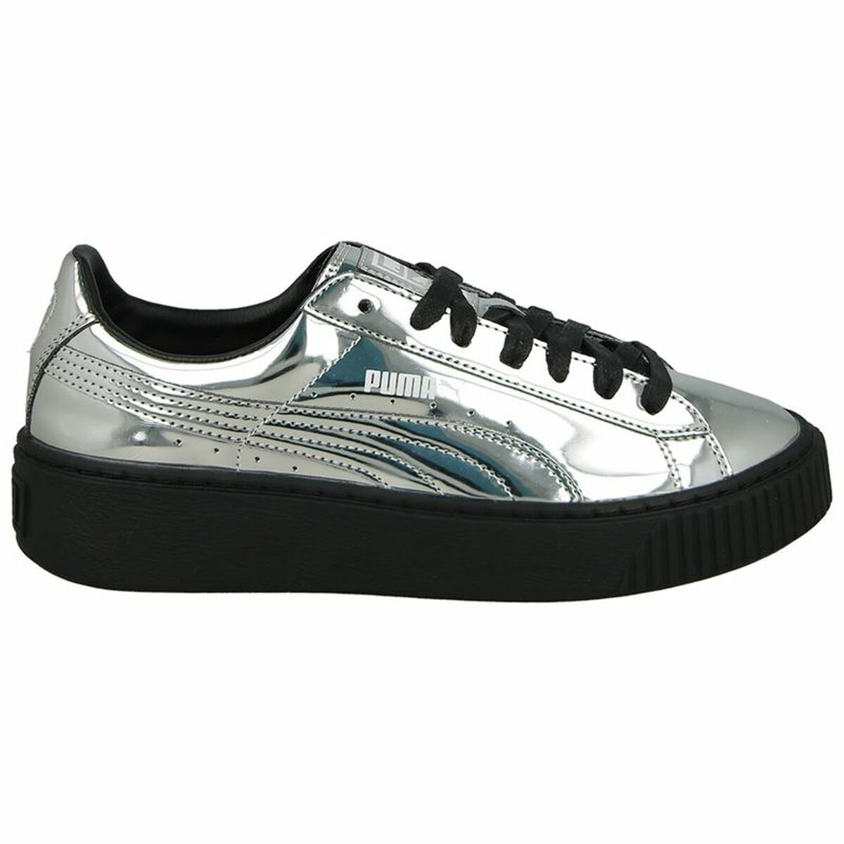 Sports Trainers for Women Puma Basket Platform Metallic  Light grey