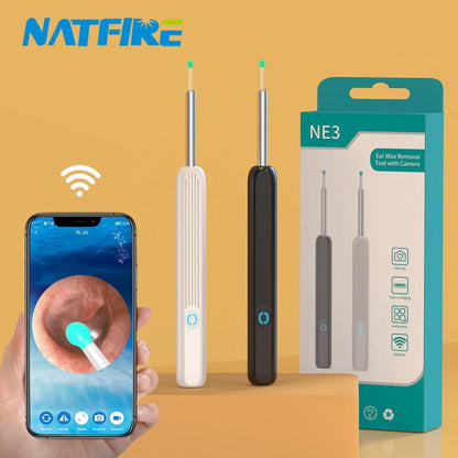 NATFIRE NE3 Ear Cleaner High Precision Ear Wax Removal Tool with Camera LED Light Wireless Otoscope Smart Ear Cleaning Kit - yokefinds.ie