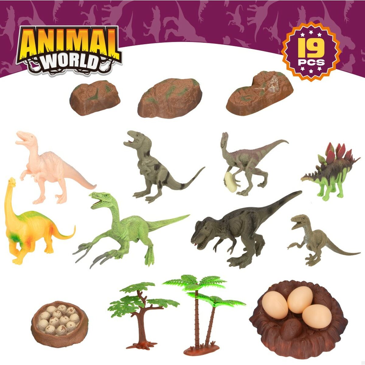 Set of Figures Colorbaby 19 Pieces Dinosaurs Plastic 17 x 9 x 6 cm (6 Units)