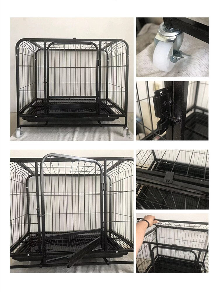 Heavy Duty Metal Dog Cage with Wheels 95x85x65cm Large Dog Kennel Crate with Double Doors Lockable Pet Playpen Removable Tray - YOKE FINDS 🇮🇪 IE 