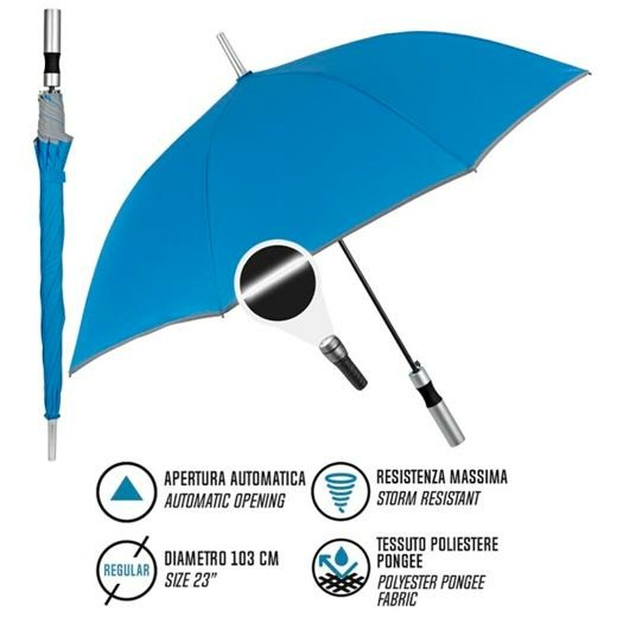 Umbrella Perletti 23" With trim Reflective Blue Polyester 103 cm - Yokefinds Ireland