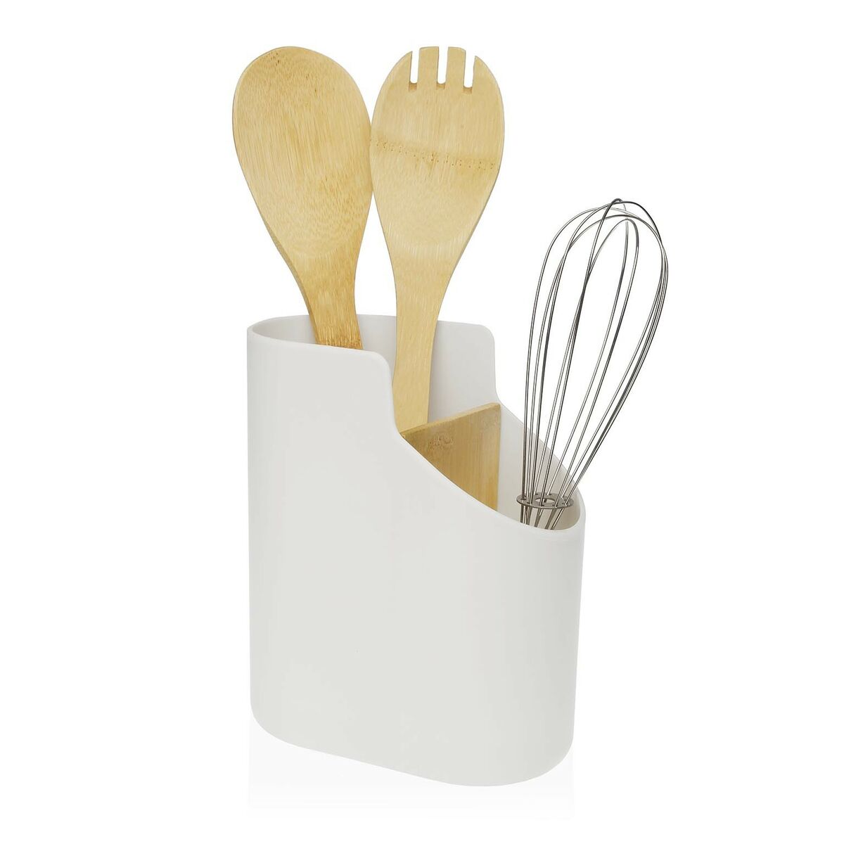 Pot for Kitchen Utensils Versa White 8,5 x 17,6 x 15 cm ABS Bamboo