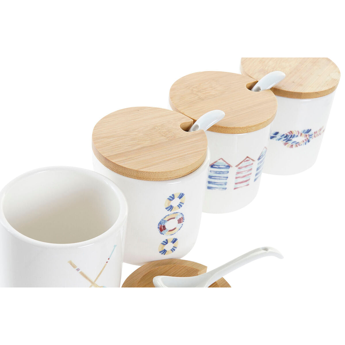 Sugar Bowl DKD Home Decor Sailor White Multicolour Bamboo Dolomite 4 Pieces 7,5 x 7,5 x 7,5 cm