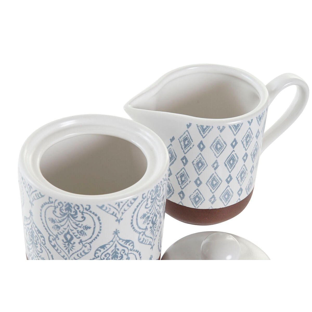 Sugar Bowl DKD Home Decor Blue White Brown Stoneware 12,5 x 6,5 x 8 cm (2 pcs)