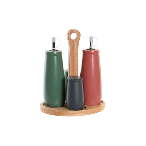 Condiment Set DKD Home Decor 19 x 16 x 22,5 cm Natural Pink Rubber wood White Green Stoneware