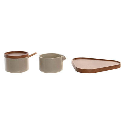 Sugar Bowl DKD Home Decor 19,5 x 18,5 x 7 cm Beige Brown Rubber wood 4 Pieces