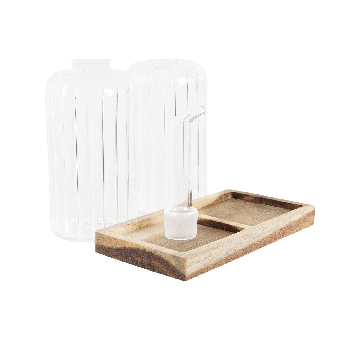 Oil and Vinegar Set DKD Home Decor 250 ml 14 x 7,5 x 21 cm Natural Transparent Acacia Borosilicate Glass