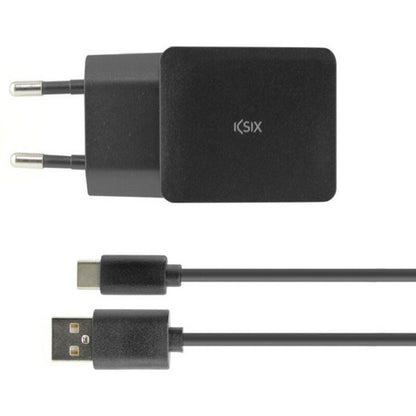 Wall Charger + USB A to USB C Cable KSIX USB Black