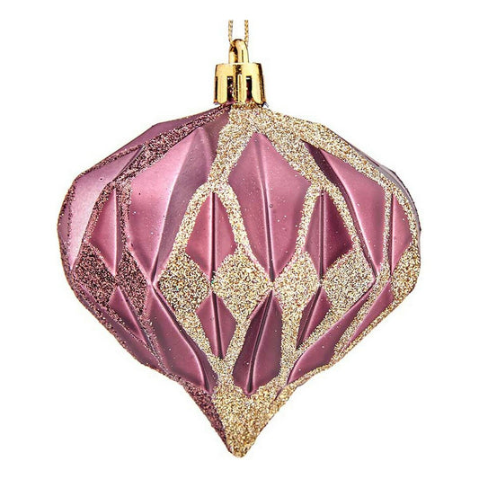 Christmas Baubles Diamond Ø 8 cm 6 Units Pink Plastic