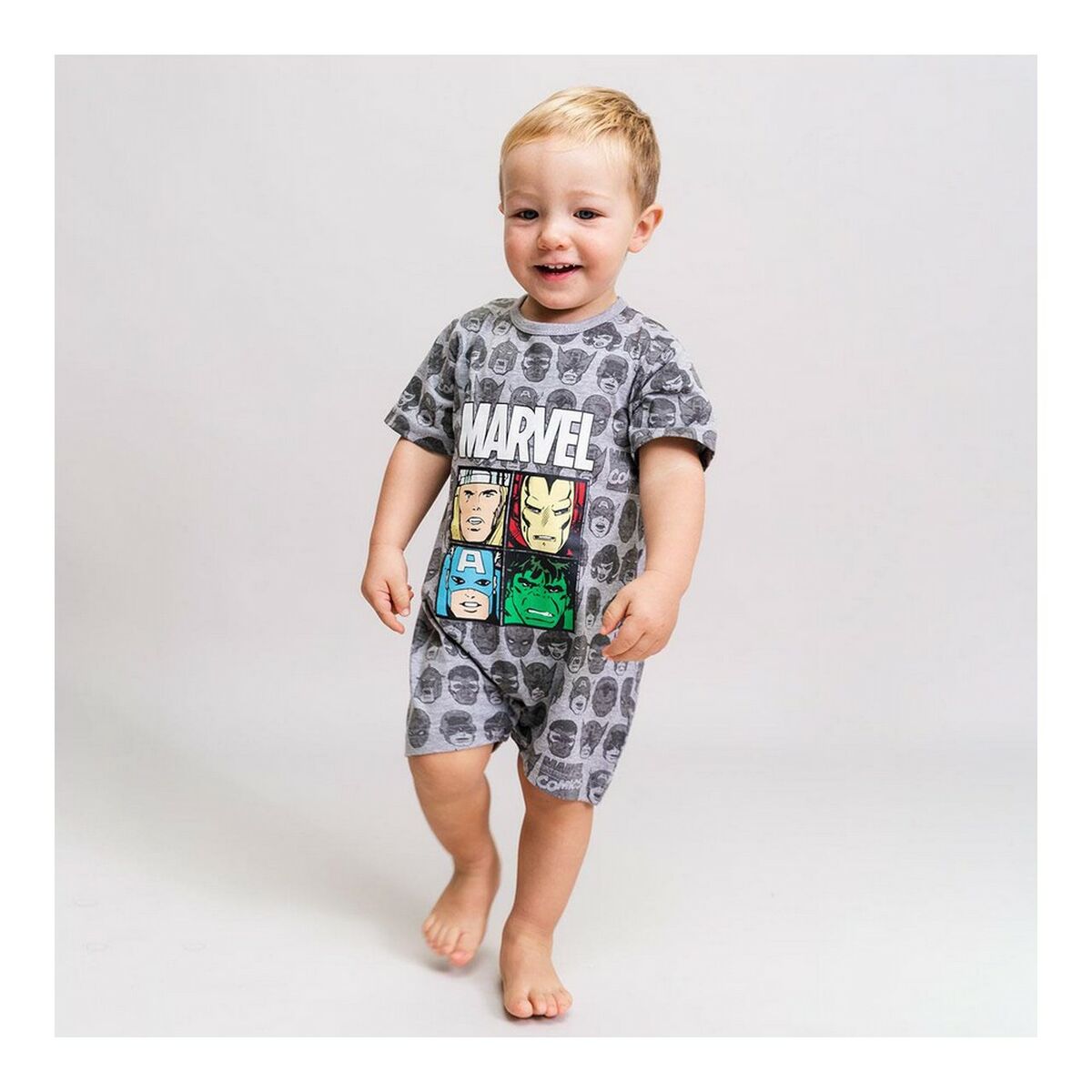 Baby's Short-sleeved Romper Suit Marvel Grey - Yokefinds Ireland