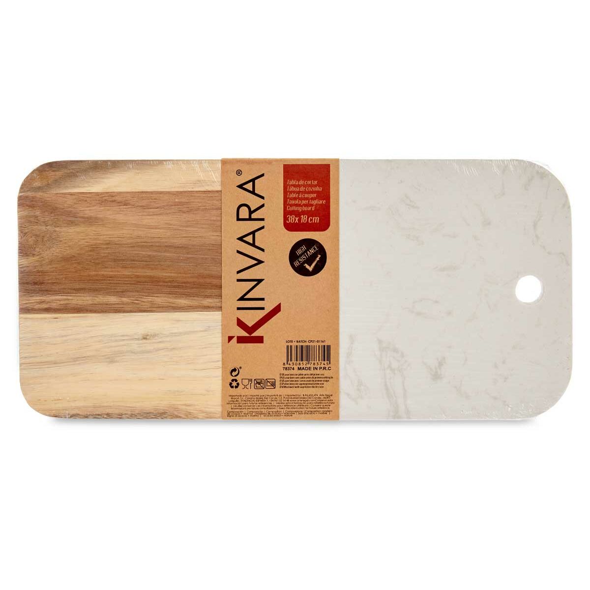 Cutting board White Marble Acacia 18 x 1,5 x 38 cm (8 Units)