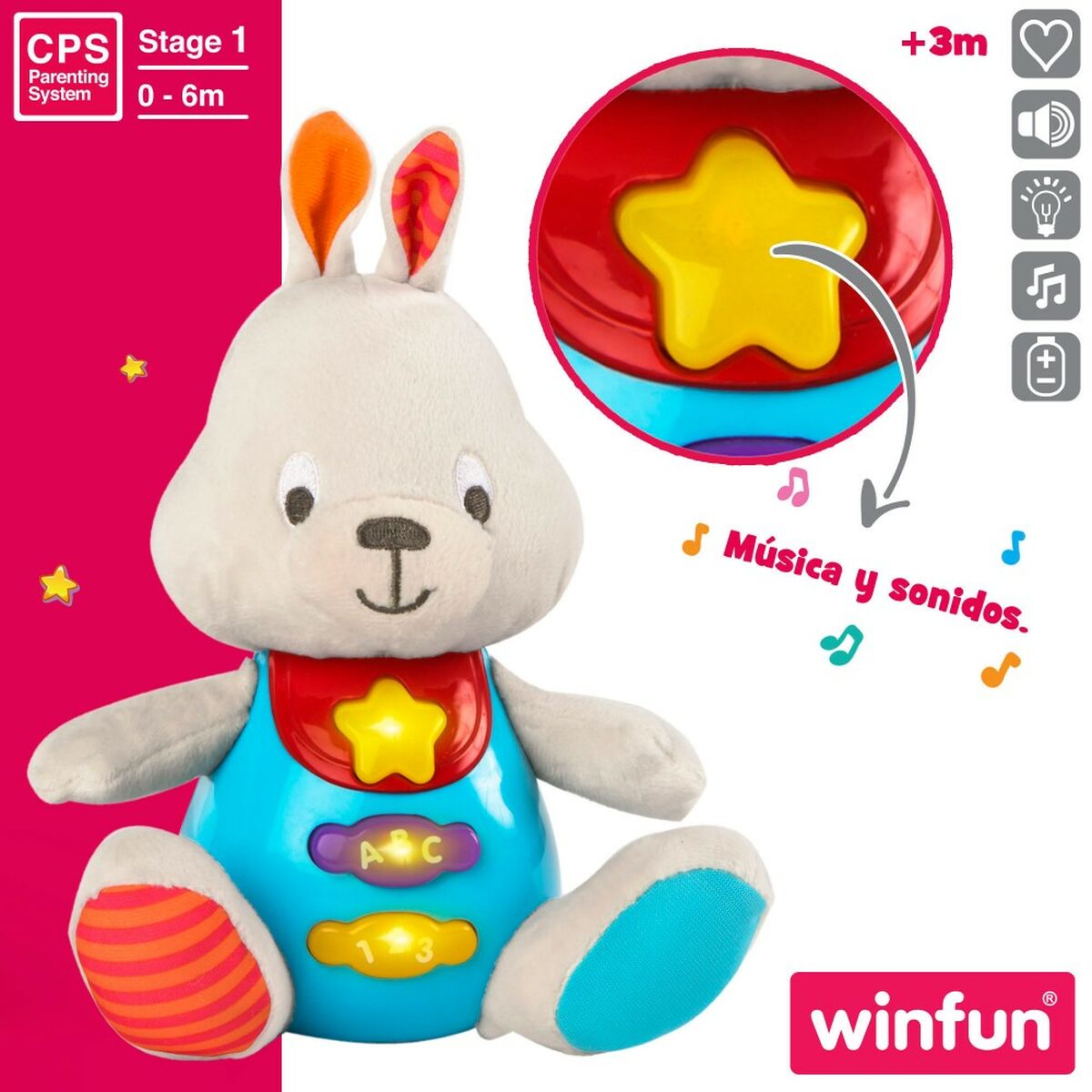 Soft toy with sounds Winfun Rabbit 17 x 17,5 x 10 cm (6 Units)