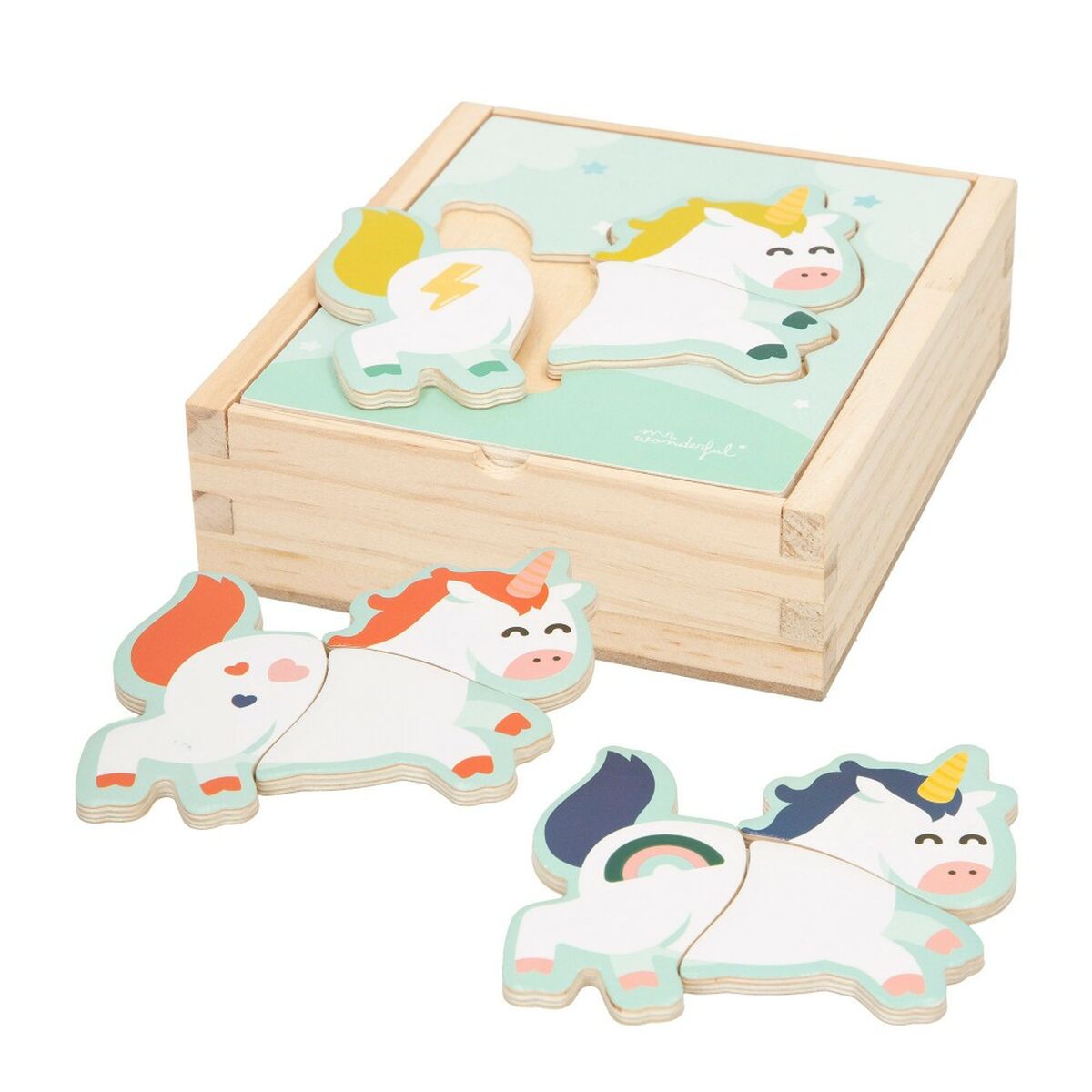 Child's Wooden Puzzle Mr. Wonderful Unicorn + 3 years 3 Pieces (12 Units)