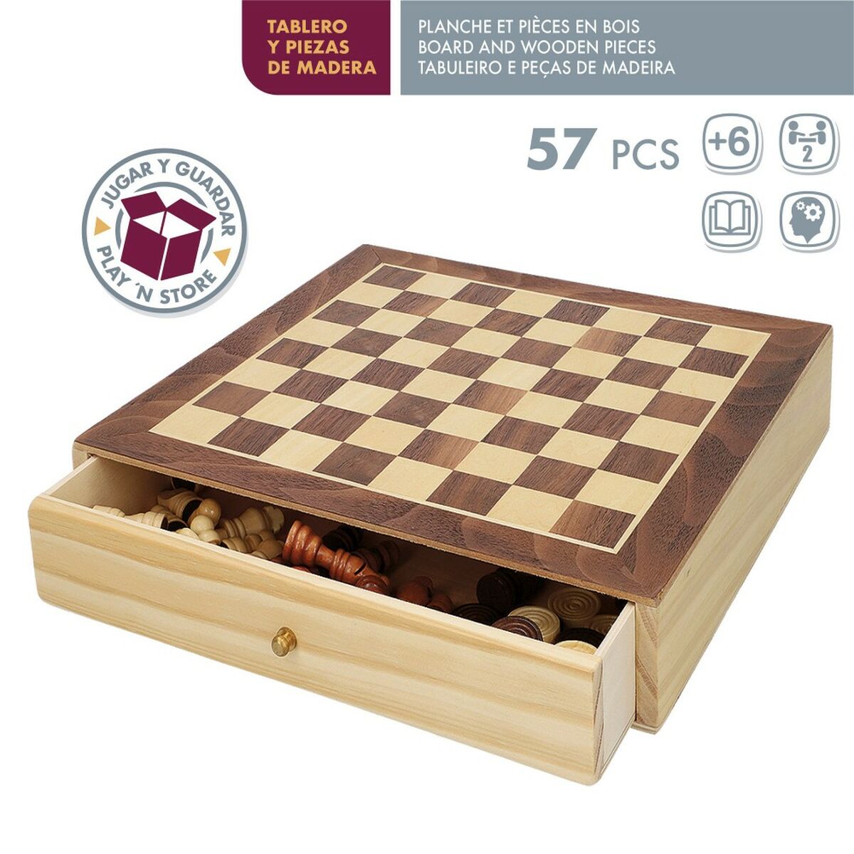 Chess and Checkers Board Colorbaby Drawer Wood (4 Units) - Yokefinds Ireland