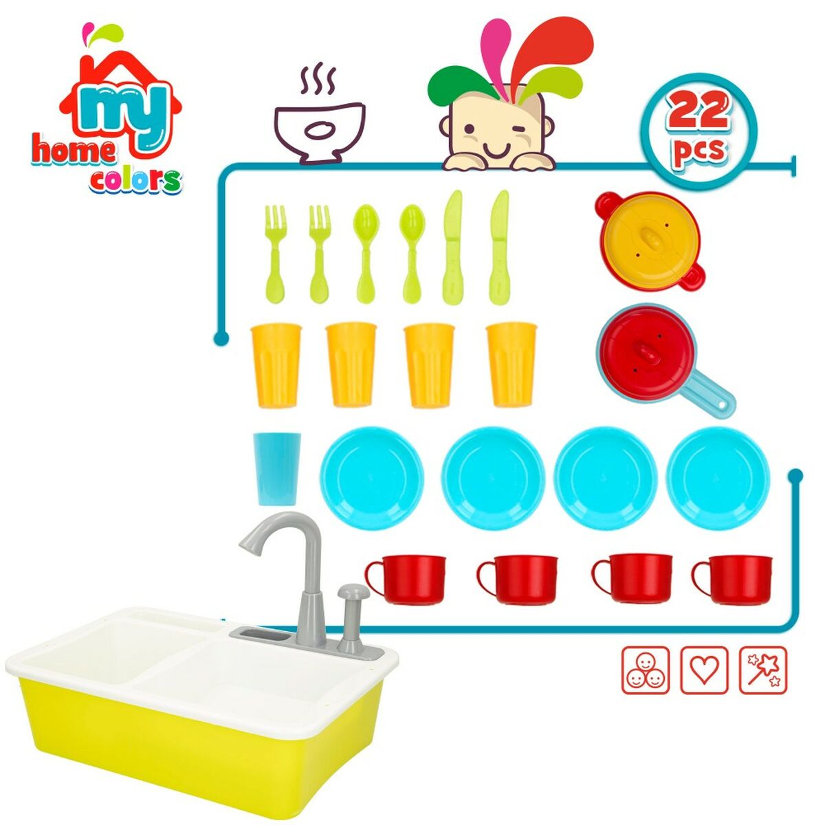 Toy kitchen Colorbaby Accessories 22 Pieces Sink 6 Units