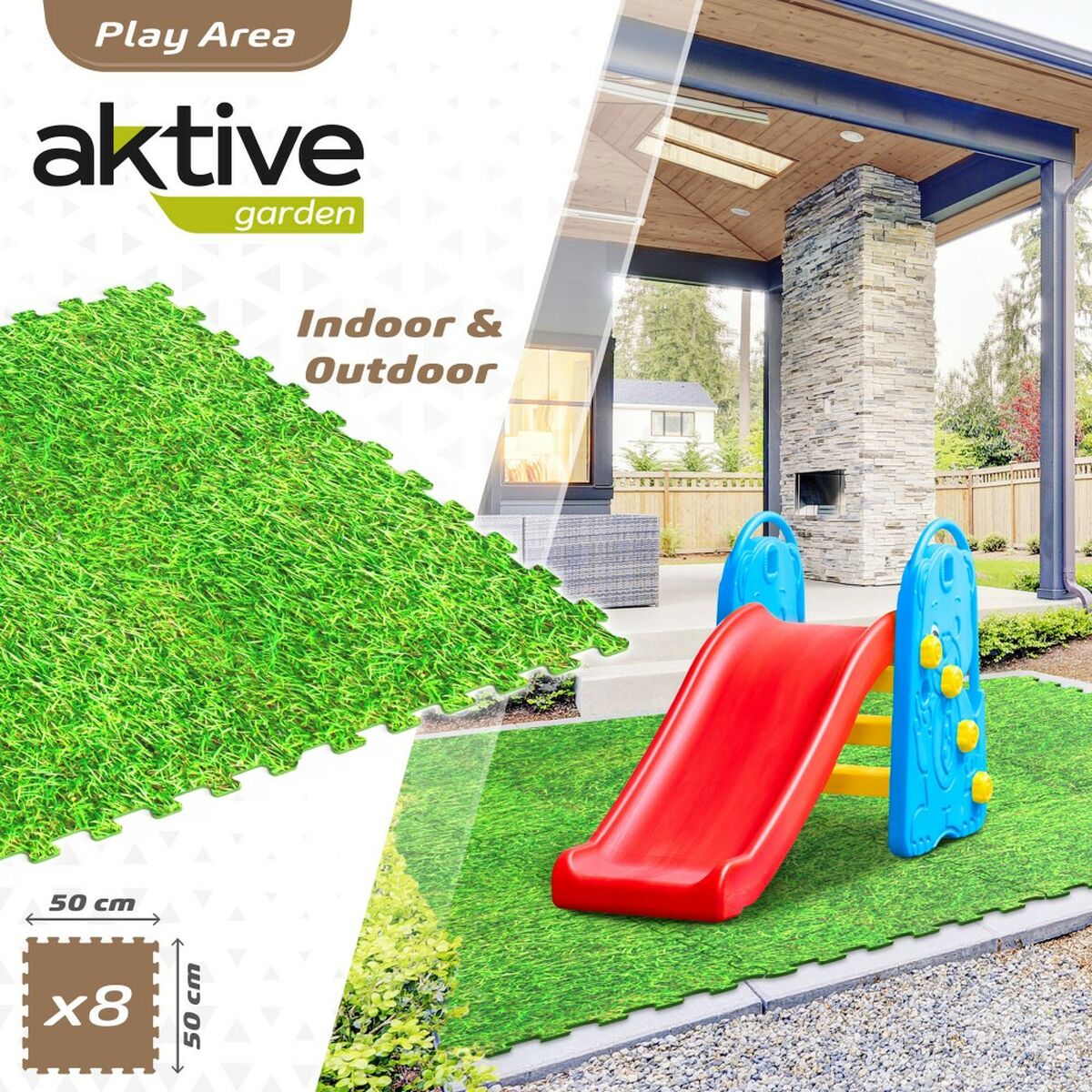 Child's Puzzle Aktive Grass 8 Pieces Eva Rubber 50 x 0,4 x 50 cm (4 Units)