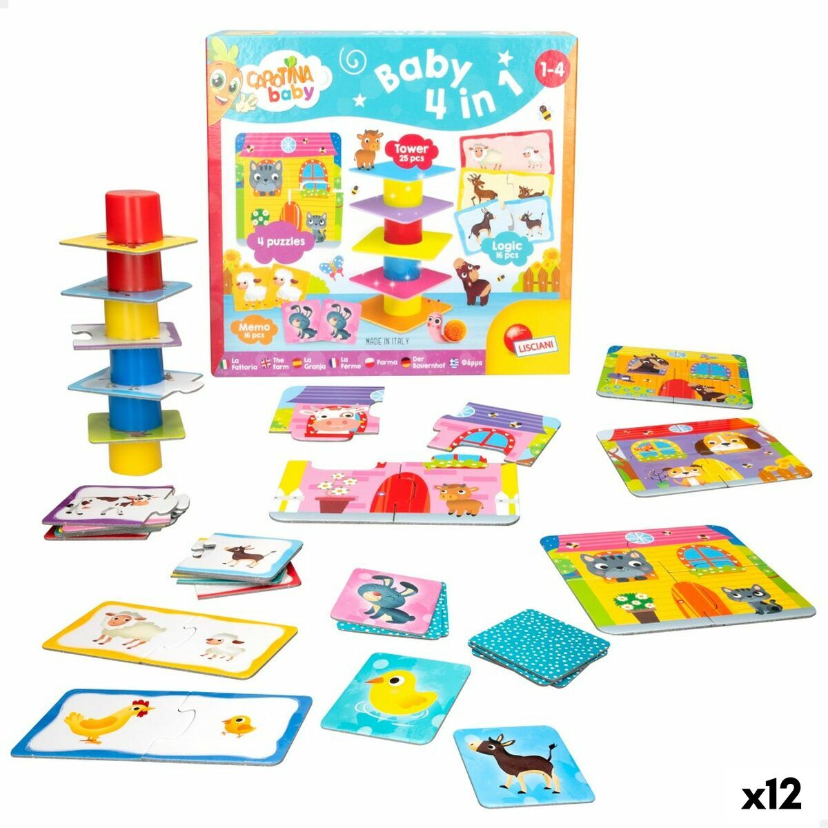 Puzzle Lisciani Carotina Baby Farm 4-in-1 16 x 1 x 16,5 cm (12 Units)