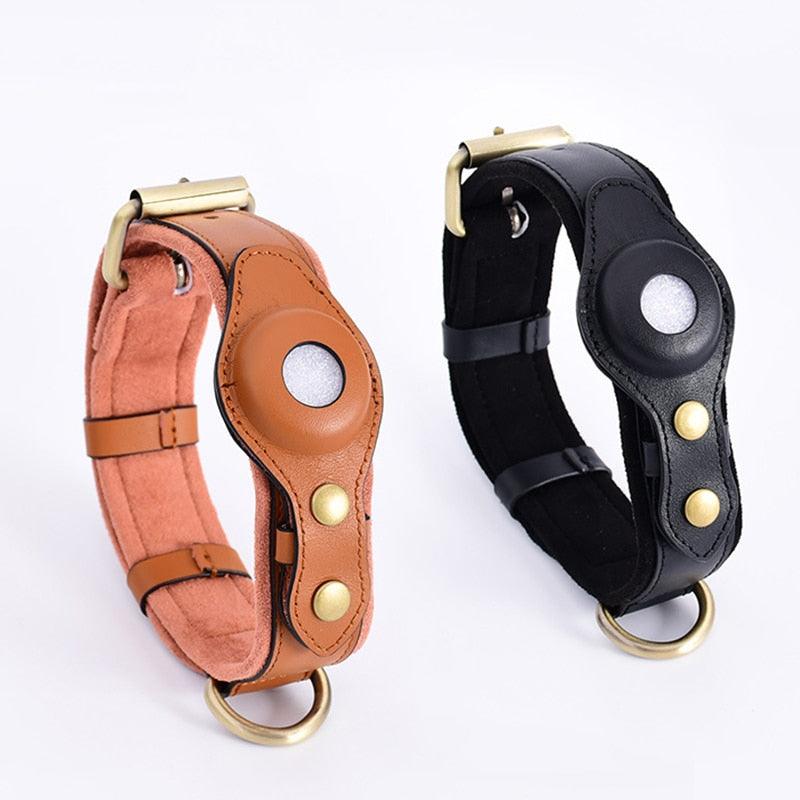 Genuine Leather Airtag Heavy Duty Dog Collar - yokefinds.ie