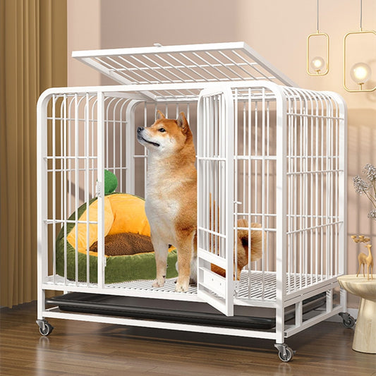 Heavy Duty Metal Dog Cage with Wheels 95x85x65cm Large Dog Kennel Crate with Double Doors Lockable Pet Playpen Removable Tray - YOKE FINDS 🇮🇪 IE 