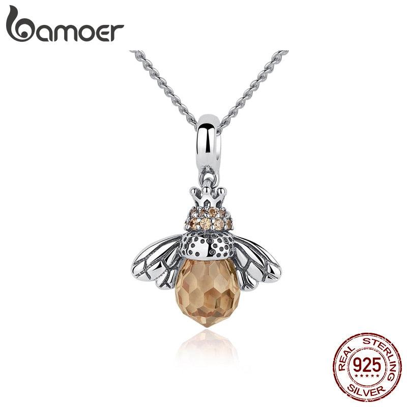 Bamoer 925 Sterling Silver Lovely Orange Bee Insect Pendant Necklace for Women Birthday Gift Fine Jewelry SCC035 - yokefinds.ie