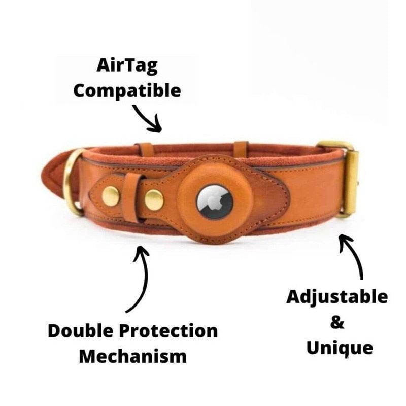 Genuine Leather Airtag Heavy Duty Dog Collar - yokefinds.ie